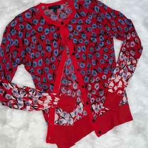 Ladies Ann Taylor Red Floral Cardigan